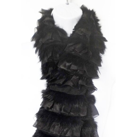Long lux black rabbit and chiffon scarf - Picture 3 of 4